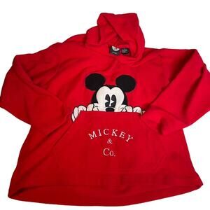 DISNEY MICKEY &‎ CO Large Red Vintage Y2K Hooded Fleece Sweatshirt